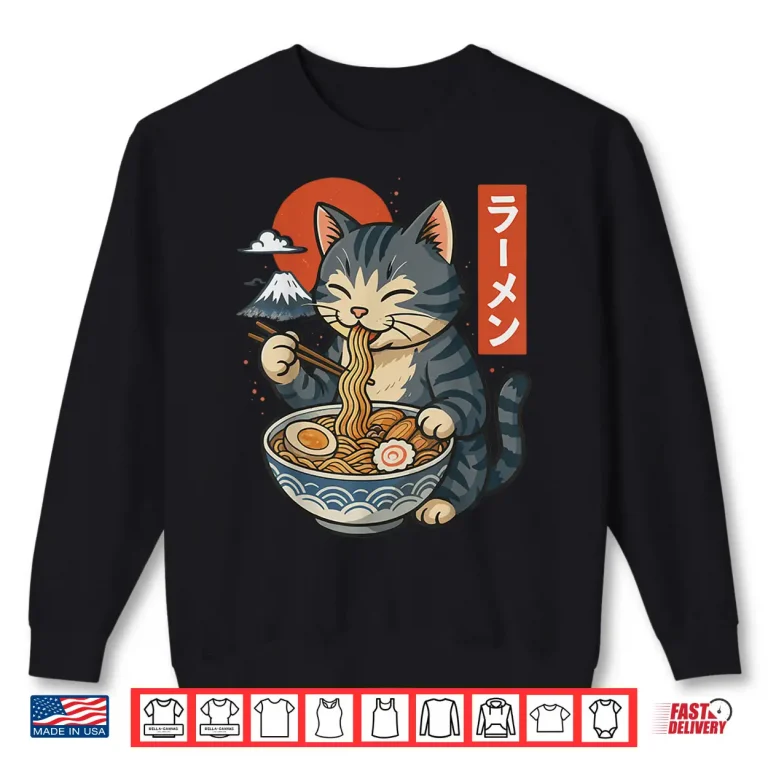 Sweatshirt Anime Cat Eating Ramen Retro Kawaii Ramen Cat Shirt