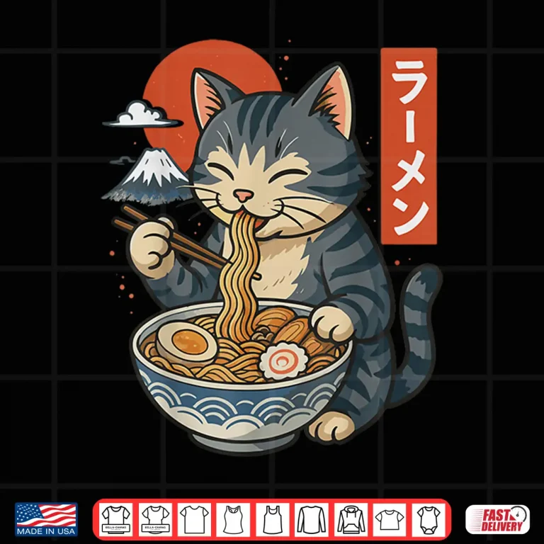 Design Anime Cat Eating Ramen Retro Kawaii Ramen Cat Shirt