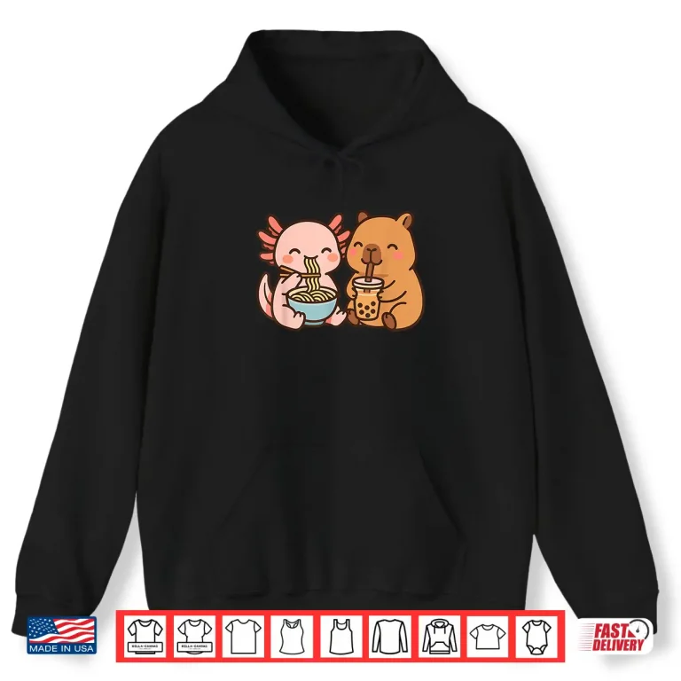 Hoodie Capybara Axolotl Kawaii Kids Anime Boba Tea Ramen Shirt