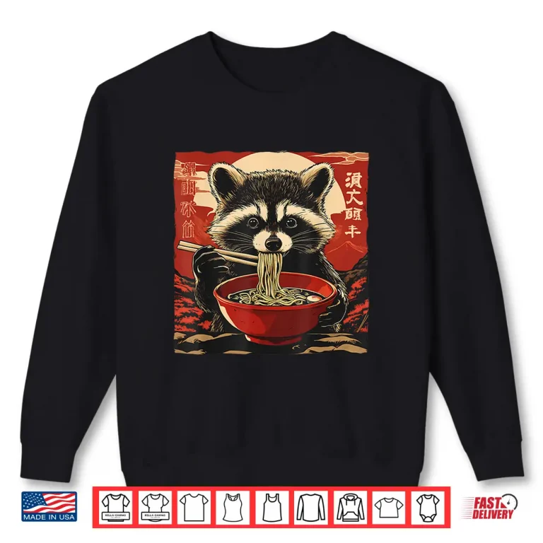 Sweatshirt Kawaii Cute Raccoon Eating Ramen Noodles Anime Gift Shirt