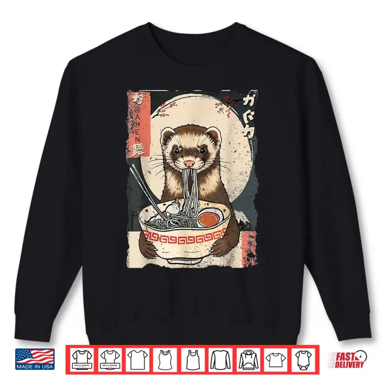 Sweatshirt Kawaii Ferret Eating Ramen Noodles Funny Gift Men Women Kid Shirt