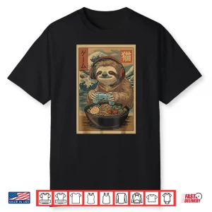 Kawaii Japanese Ramen Sloth Retro Gaming Shirts For Men Shirt