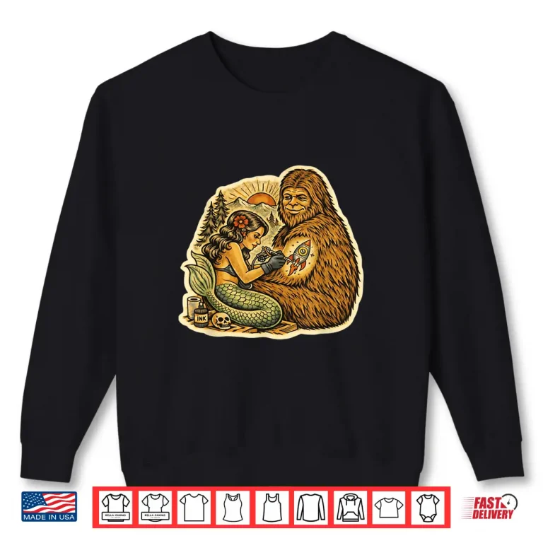 Sweatshirt Bigfoot Mermaid Tattoo Funny Cryptid Art Graphic Shirt