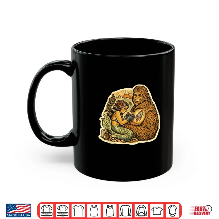 Mug Bigfoot Mermaid Tattoo Funny Cryptid Art Graphic Shirt