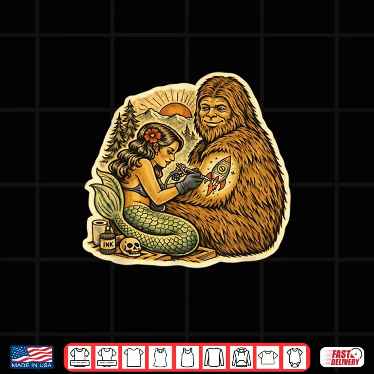 Design Bigfoot Mermaid Tattoo Funny Cryptid Art Graphic Shirt