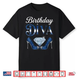 Birthday Diva Queen Girls Womens High Heels Denim & Diamonds Shirt
