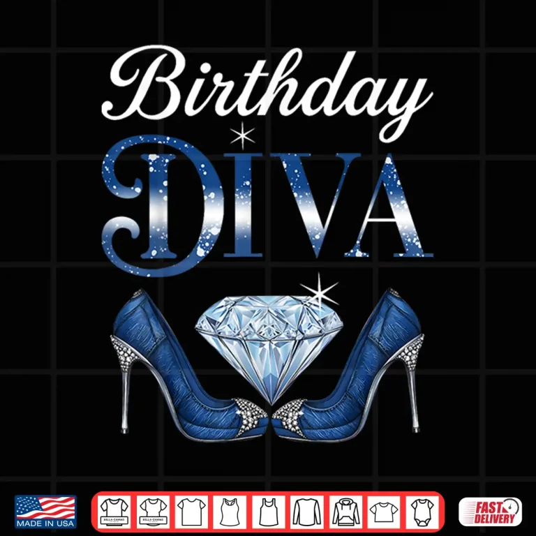Design Birthday Diva Queen Girls Womens High Heels Denim Diamonds Shirt