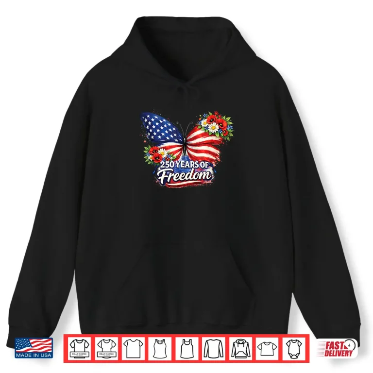 Hoodie 250 Years of Blessings Floral American Flag Butterfly Shirt