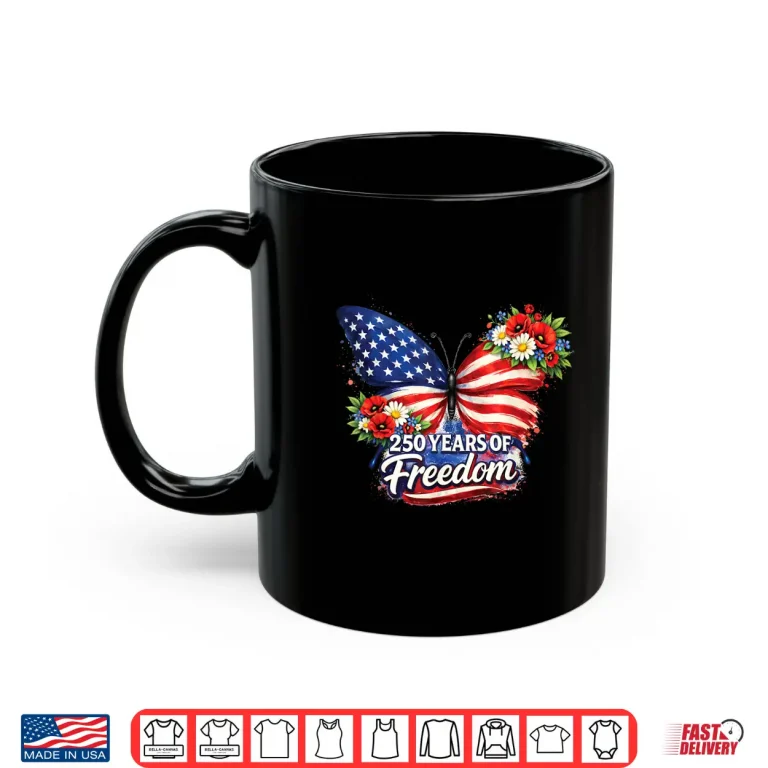 Mug 250 Years of Blessings Floral American Flag Butterfly Shirt