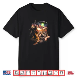 Cat Selfie With Bigfoot Ufo 250 Years 1776 2026 250Th Shirt