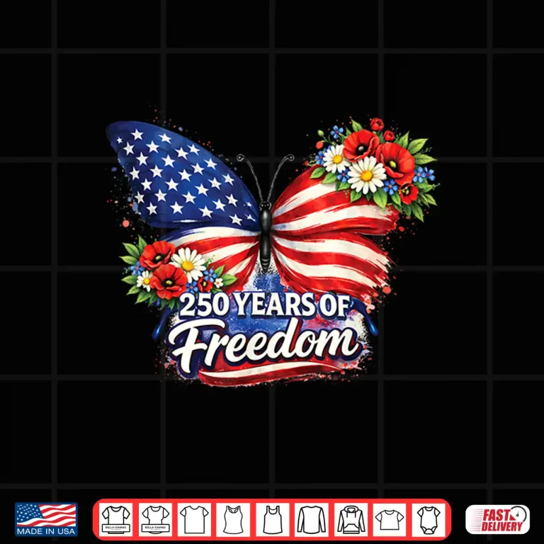 Design 250 Years of Blessings Floral American Flag Butterfly Shirt