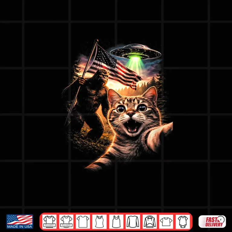 Design Cat Selfie with Bigfoot UFO 250 Years 1776 2026 250th Shirt