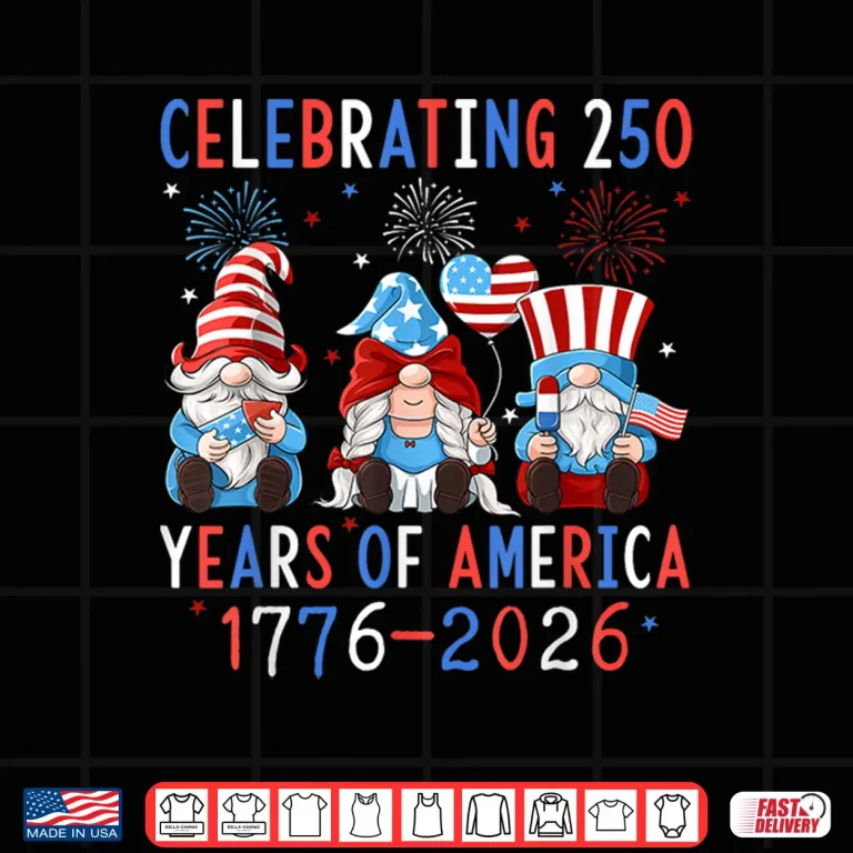 Design Celebrating 250 Years of America 1776 2026 Patriotic Gnomes Shirt