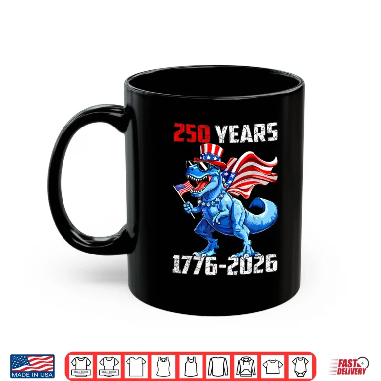 Mug Dinosaur T Rex 250 Years 1776 2026 America Flag Boys Kids Shirt