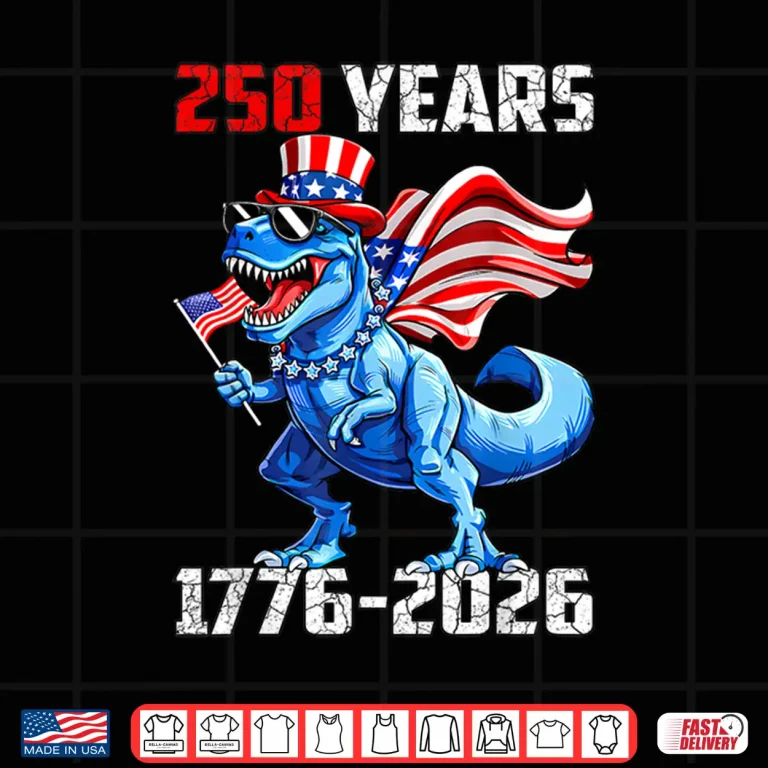 Design Dinosaur T Rex 250 Years 1776 2026 America Flag Boys Kids Shirt