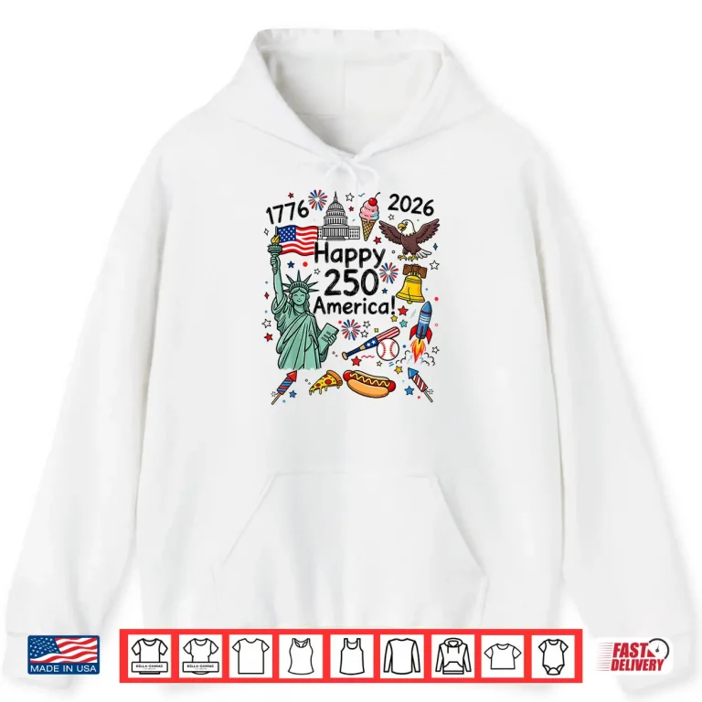 Hoodie July 4th Boys Girls Kids Patriotic Happy 250 Years Shirt