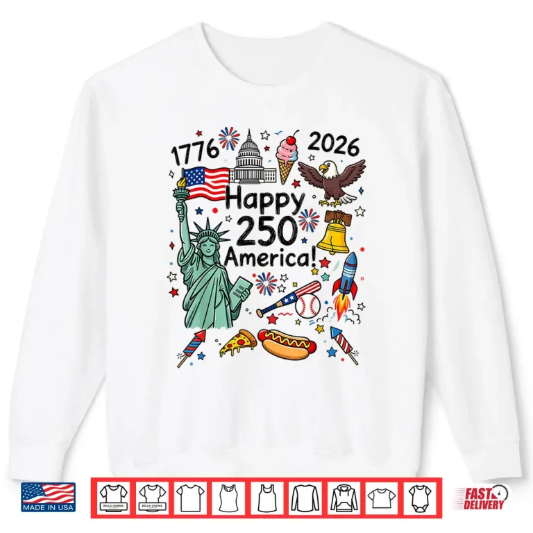 Sweatshirt July 4th Boys Girls Kids Patriotic Happy 250 Years Shirt