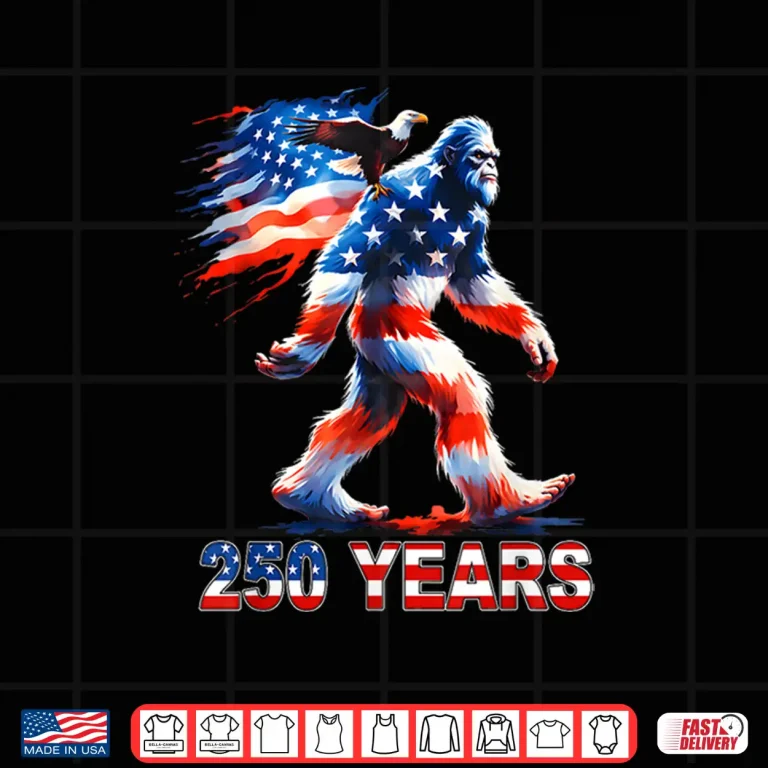 Design Bigfoot Rock and Flag 250 Years 1776 2026 250th Birthday Shirt