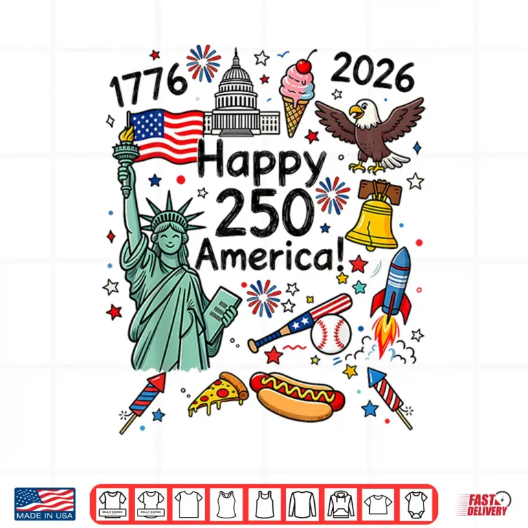 Design July 4th Boys Girls Kids Patriotic Happy 250 Years Shirt