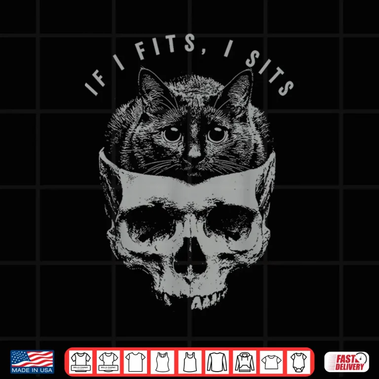 Design If It Fits I Sit Black Cat Skull Minimalist Meme Humor Shirt