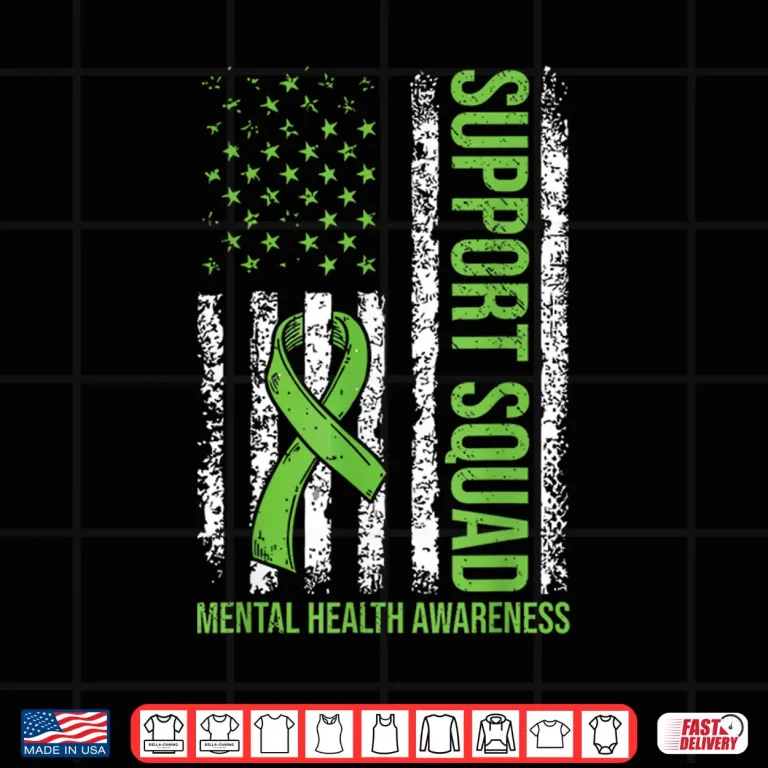 Design Support Mental Health Squad Awareness US Flag Green Ribbon Shirt