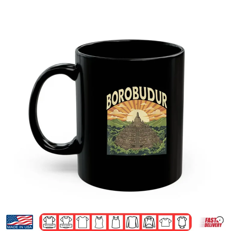Borobudur Retro Indonesian Buddhist Temple Sunset Forest Shirt 3 Mug Borobudur Retro Indonesian Buddhist Temple Sunset Forest Shirt