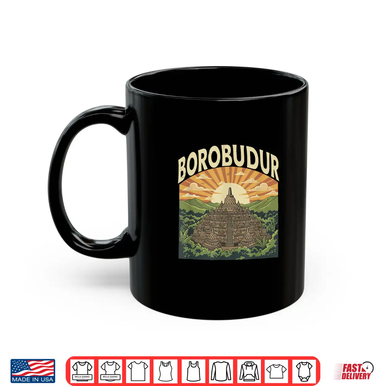 Borobudur Retro Indonesian Buddhist Temple Sunset Forest Shirt Borobudur Retro Indonesian Buddhist Temple Sunset Forest Shirt