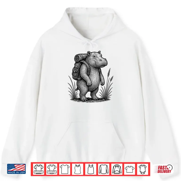 Hoodie Hiking Hippo Backpacking Nature Wildlife Animal Hippopotamus Shirt