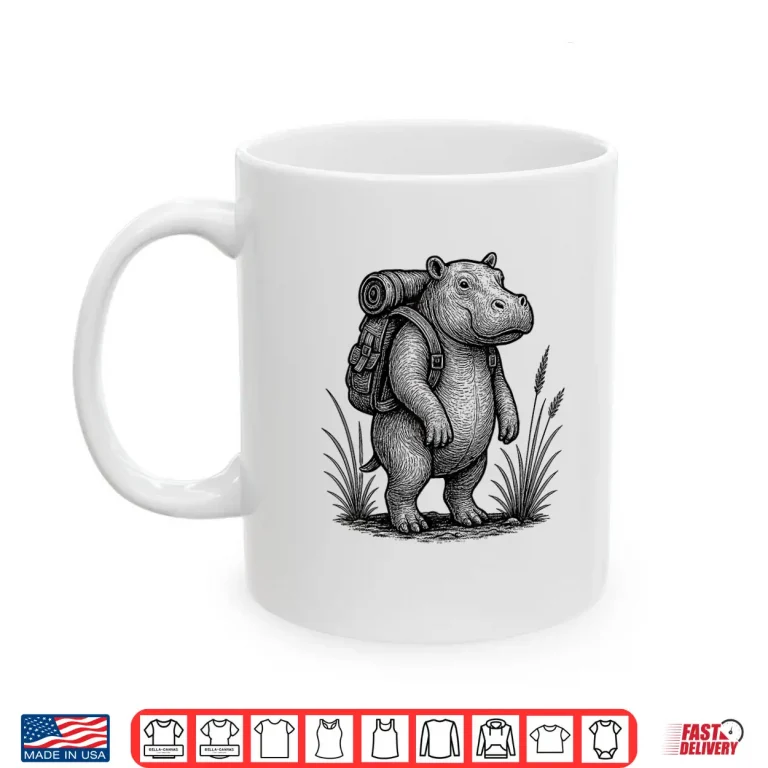 Mug Hiking Hippo Backpacking Nature Wildlife Animal Hippopotamus Shirt