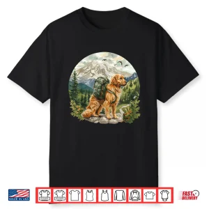 Cute Golden Retriever Dog Backpacking Mountain Forest Hiking Shirt
