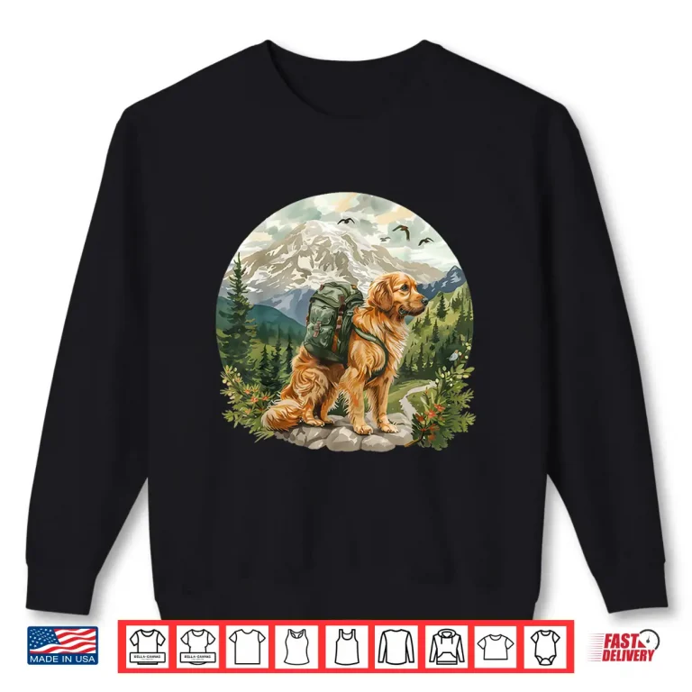 Sweatshirt Cute Golden Retriever Dog Backpacking Mountain Forest Hiking Shirt