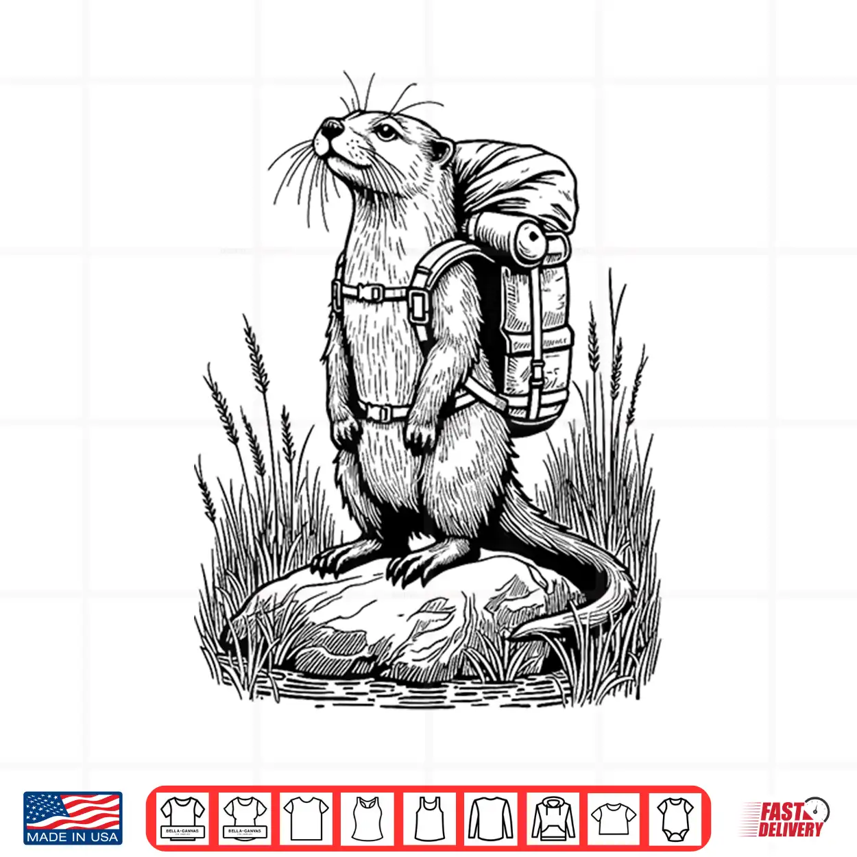 Hiking Otter Funny Cottagecore Backpacking & Backpacker Shirt