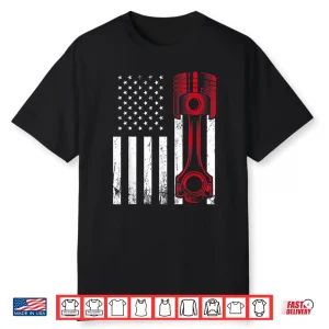 Car Enthusiast American Flag Piston Muscle Car Gift Shirt