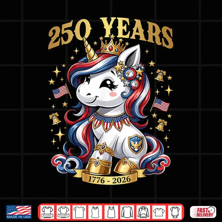 Design Patriotic USA Unicorn 250 Years 1776 2026 4th of July Girls Shirt
