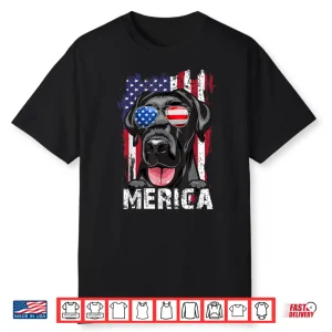 Black Labrador Retriever Fourth Of July Merica Usa Flag Lab Dog Shirt