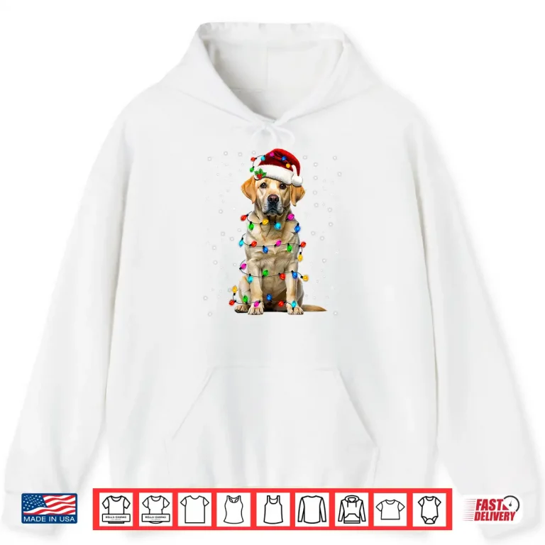 Hoodie Yellow Labrador Retriever Christmas Tree Light Pajama Dog Shirt 1
