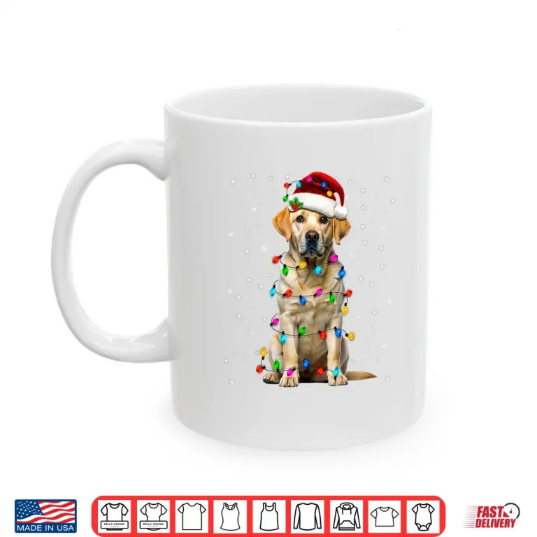 Mug Yellow Labrador Retriever Christmas Tree Light Pajama Dog Shirt 1