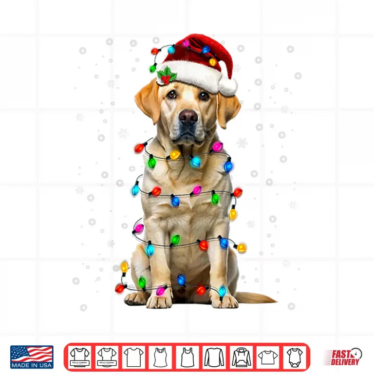 Design Yellow Labrador Retriever Christmas Tree Light Pajama Dog Shirt 1