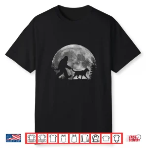 Bigfoot Walking A Dog Labrador Retriever Dad Moon Halloween Shirt
