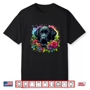Cute Labrador Retriever Lover Black Lab In Colorful Flowers Shirt
