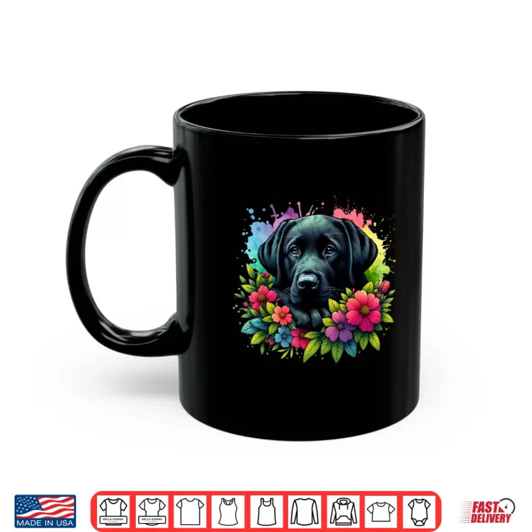 Mug Cute Labrador Retriever Lover Black Lab in Colorful flowers Shirt