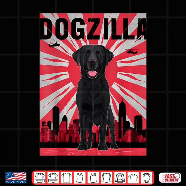 Design Funny Retro Japanese Dogzilla Black Labrador Retriever Shirt