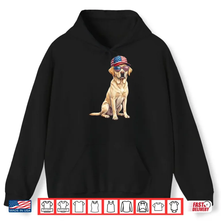 Hoodie American Flag Labrador Retriever Dog Yellow Lab Patriotic Shirt