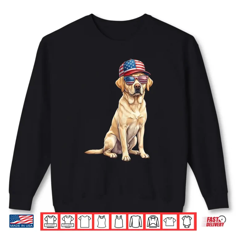 Sweatshirt American Flag Labrador Retriever Dog Yellow Lab Patriotic Shirt 1