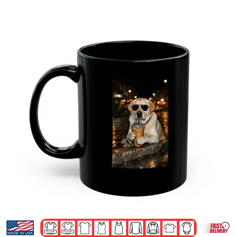 Mug Funny Labrador Retriever Drinking Iced Coffee Cute Dog Shirt 1