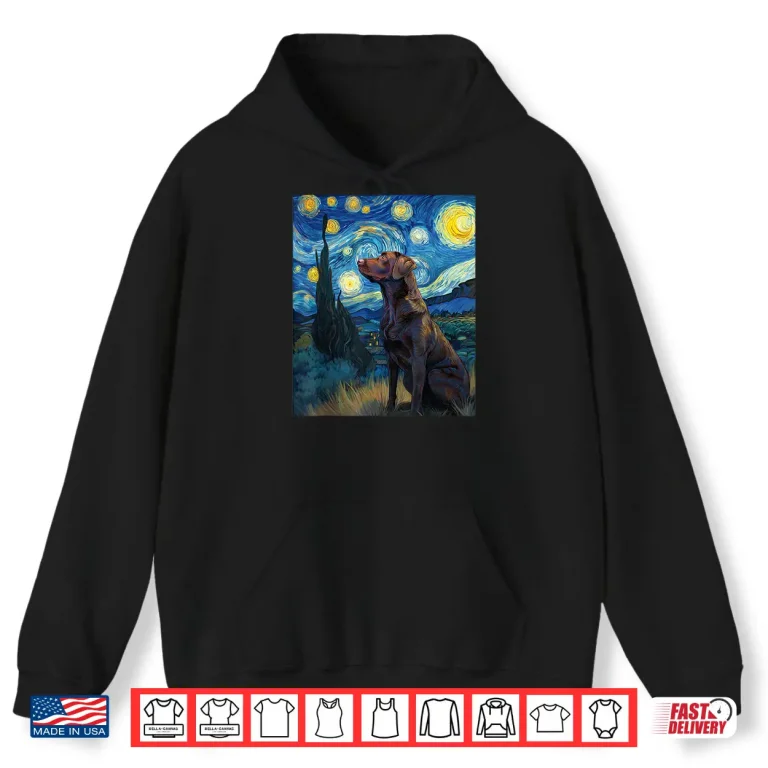 Hoodie Labrador Retriever Dog Van Gogh Starry Night Graphic Shirt 1