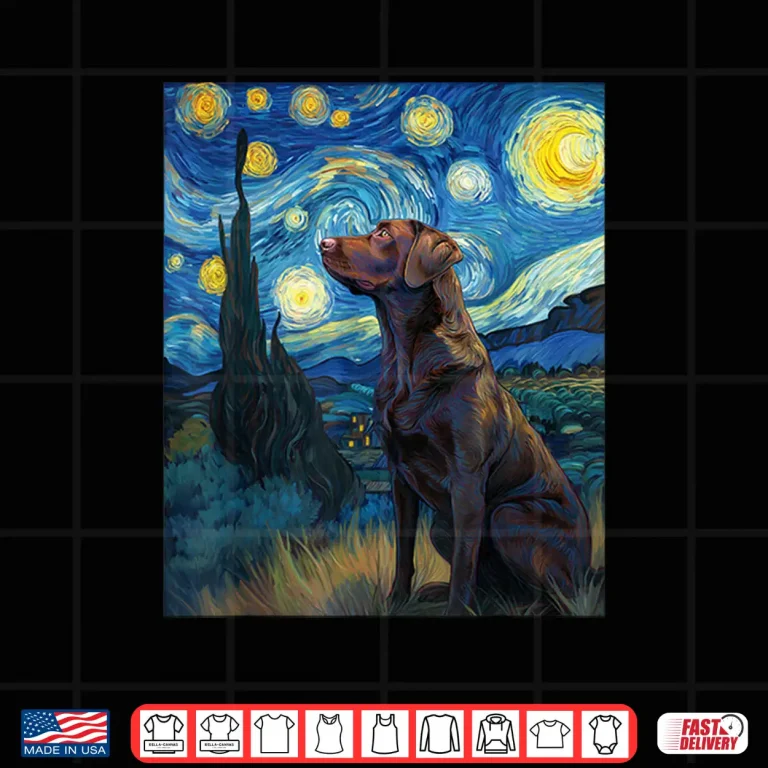 Design Labrador Retriever Dog Van Gogh Starry Night Graphic Shirt 1