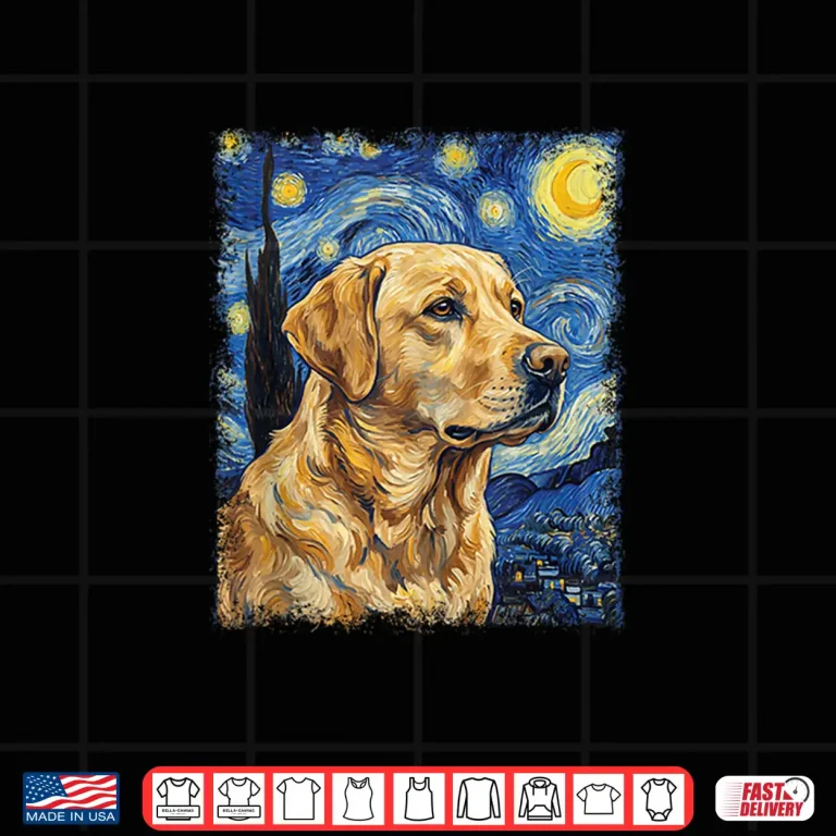 Design Starry Night Yellow Labrador Impressionist Art Van Gogh Shirt 1
