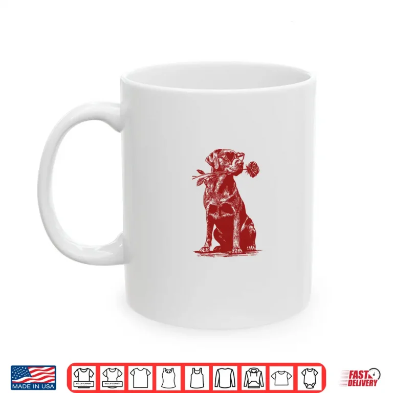 Mug Valentine Labrador Retriever Dog with Heart Sunglasses Rose Shirt 1
