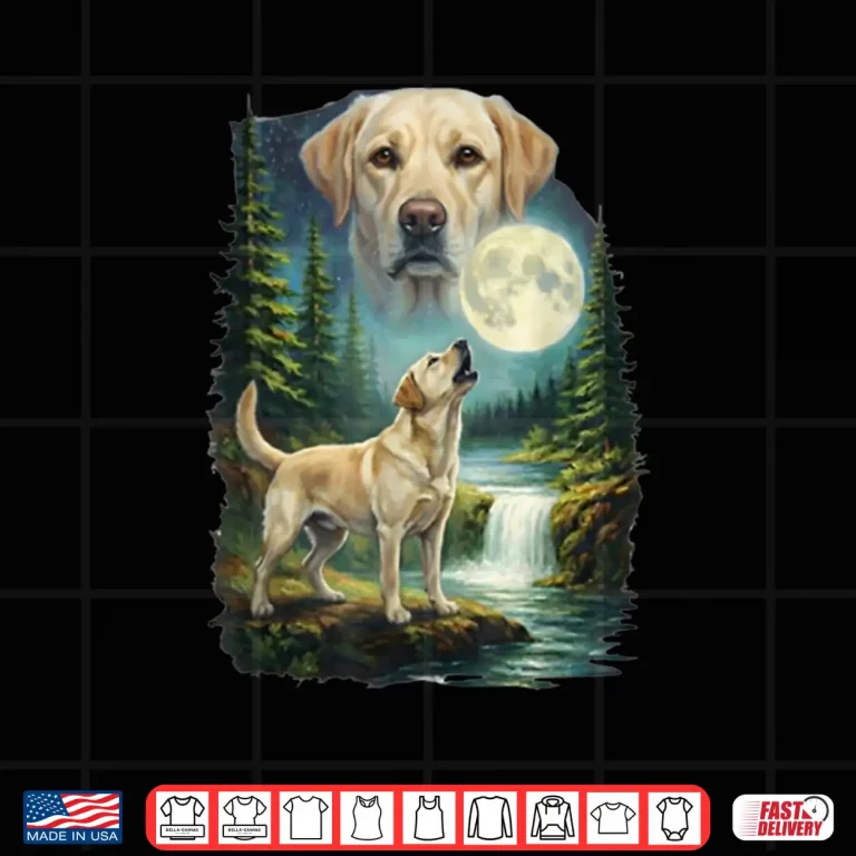Design Vintage Night Labrador Retriever Howling Moon Retro Dog Art Shirt 1
